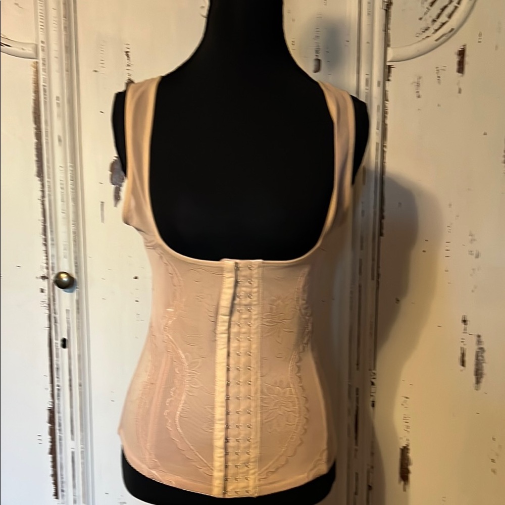 Cream Shapewear with Structured Bodice and Hook-and-Eye Closure